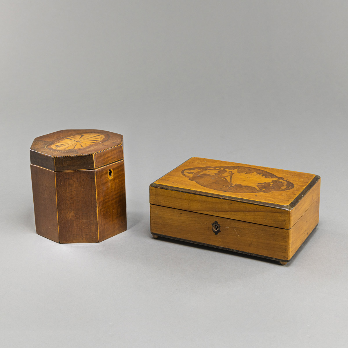 A TEACADDY AND A WOOD CASKET