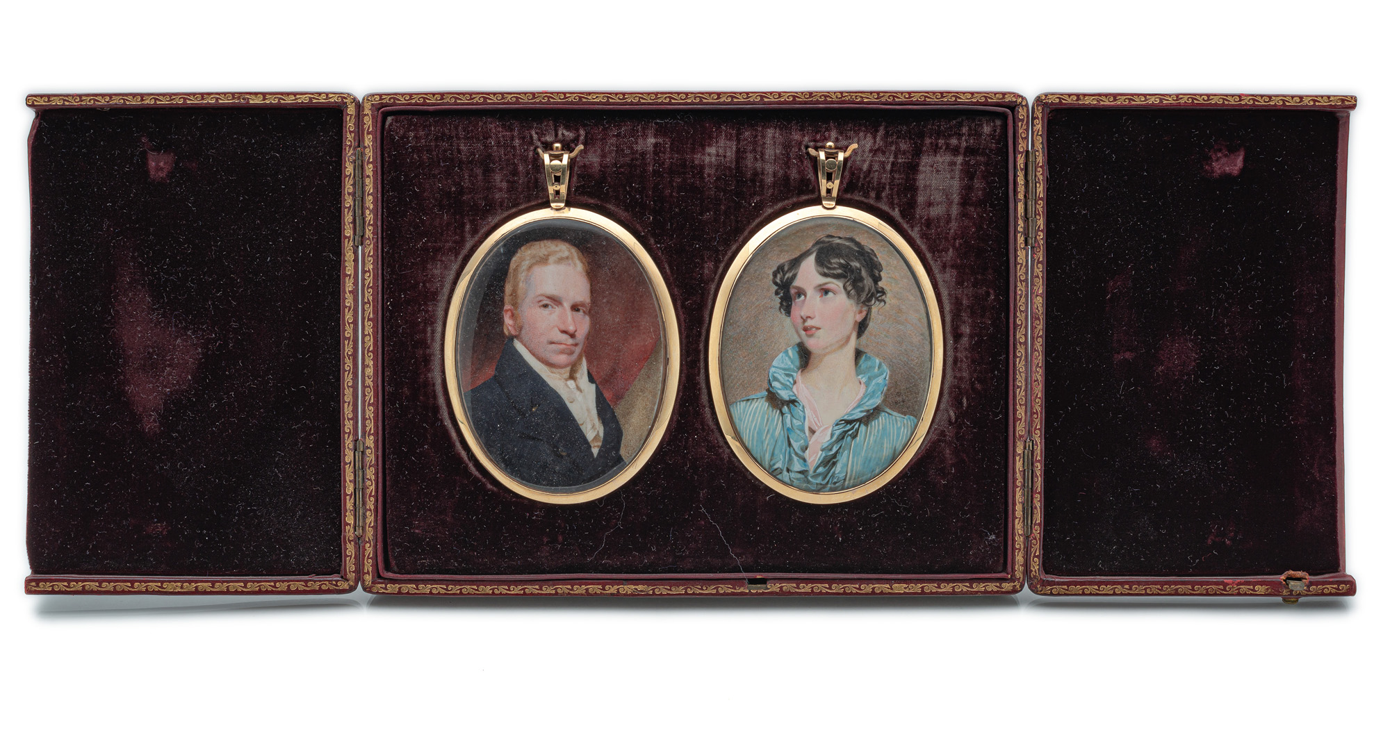 A PAIR OF MINIATURE PORTRAITS OF A LADY AND A GENTLEMAN - Image 3 of 4