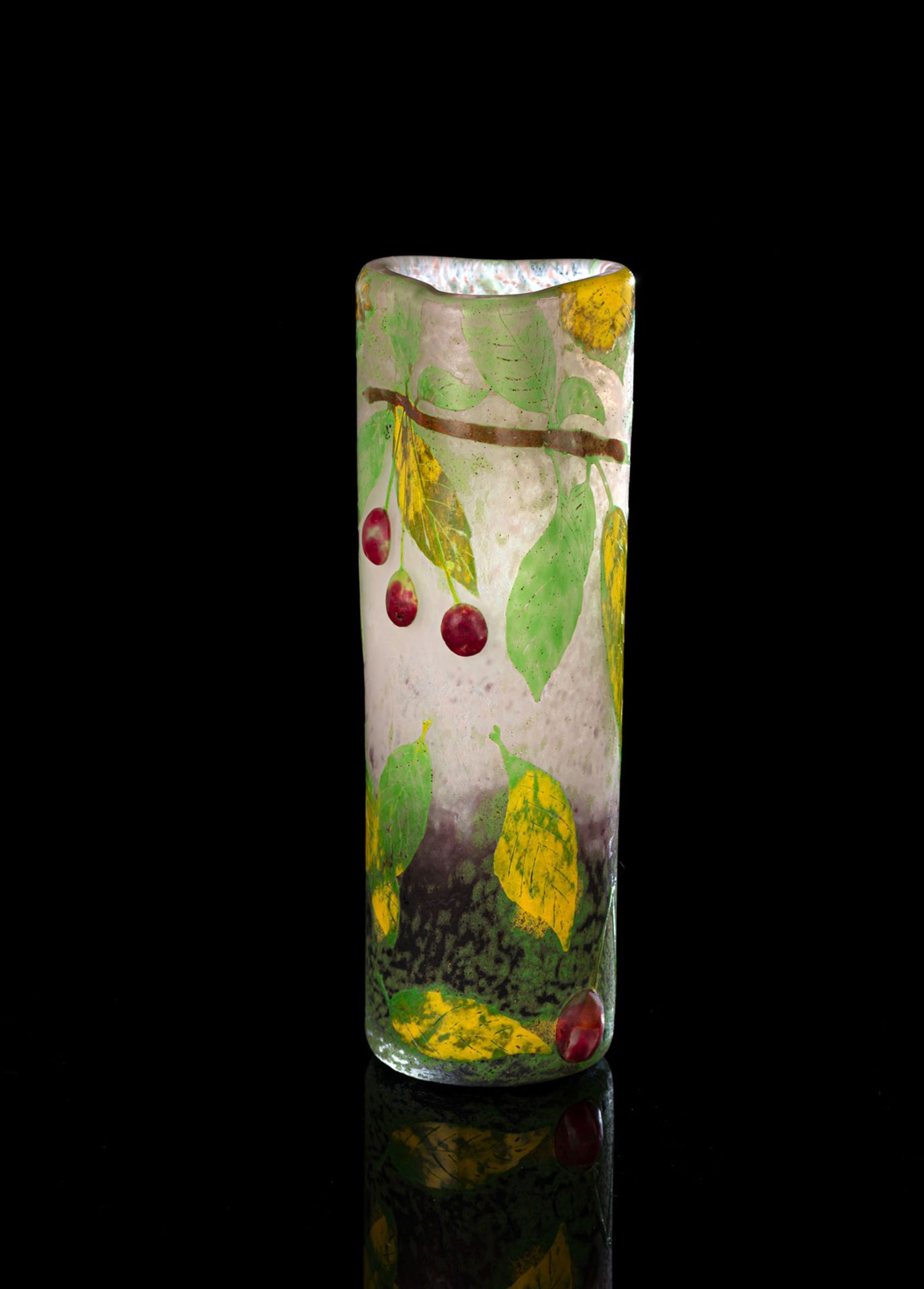 A RARE DAUM "DECOR CERISES" GLASS VASE