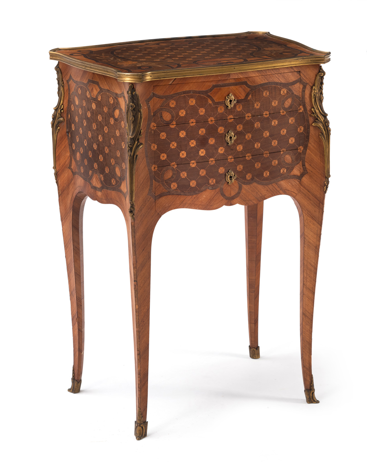 A LOUIS VI STYLE BRONZE MOUNTED PARTIAL EBONIZED KINGWOOD MARQUETRIED OCCASIONAL COMMODE