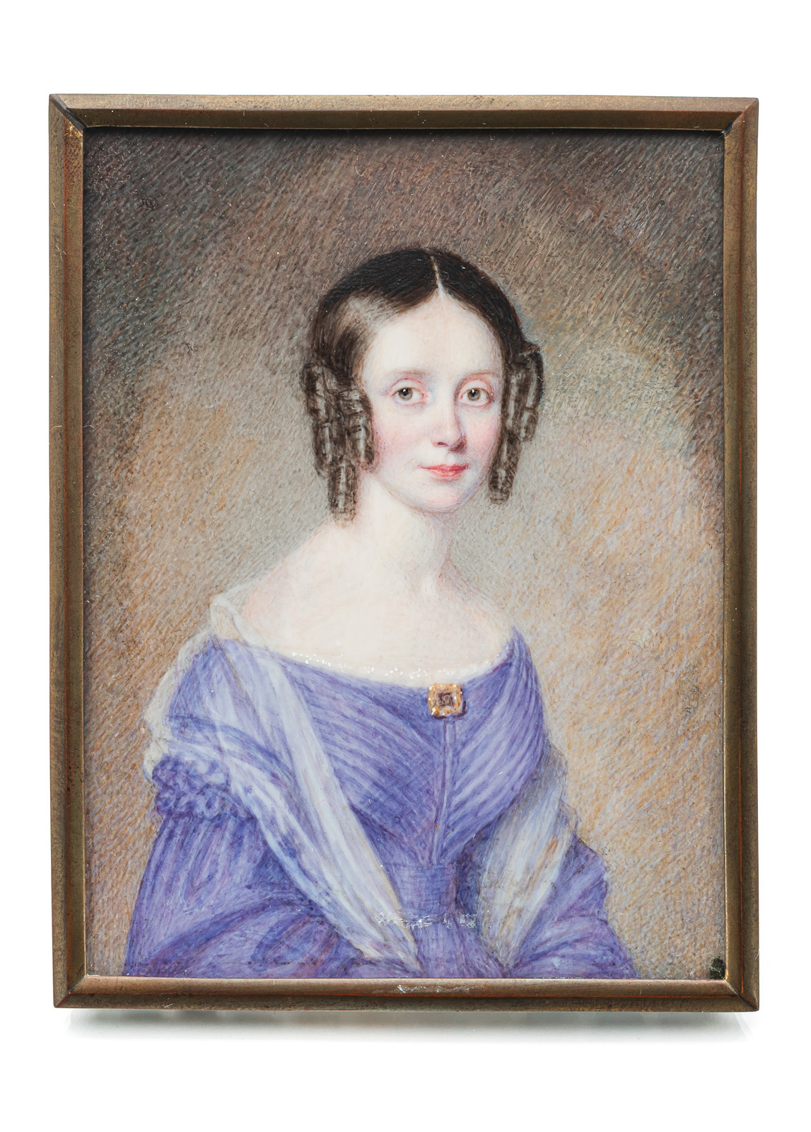 A MINIATURE PORTRAIT OF A LADY IN A VIOLET DRESS