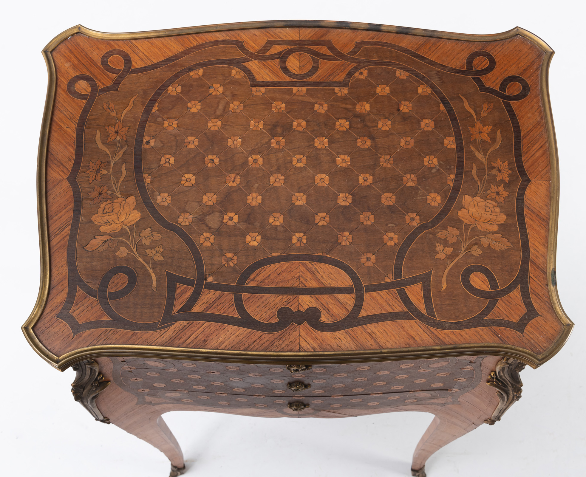 A LOUIS VI STYLE BRONZE MOUNTED PARTIAL EBONIZED KINGWOOD MARQUETRIED OCCASIONAL COMMODE - Image 7 of 7