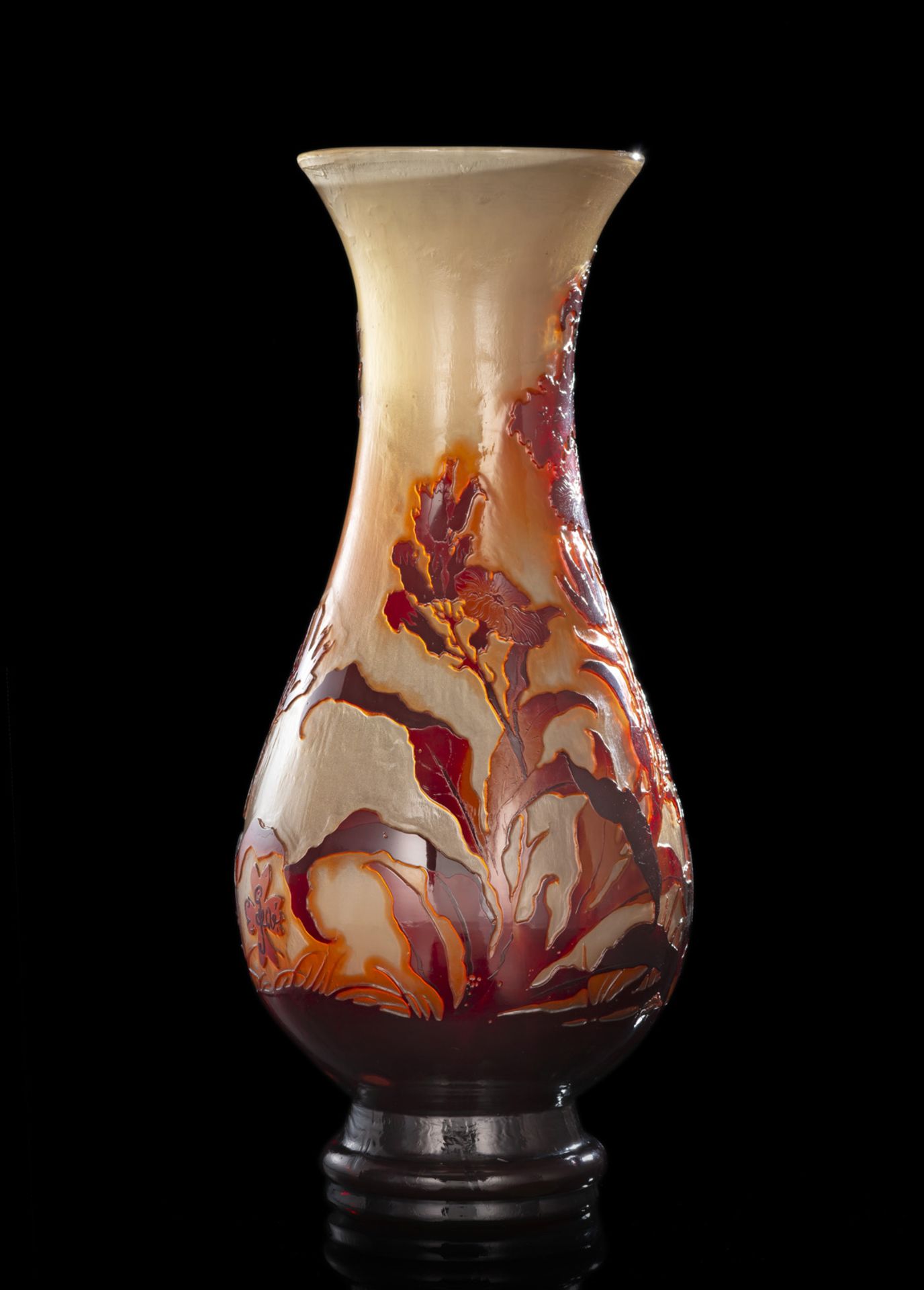 A LARGE GALLÉ FLORAL PATTERN BALUSTER VASE - Image 2 of 3