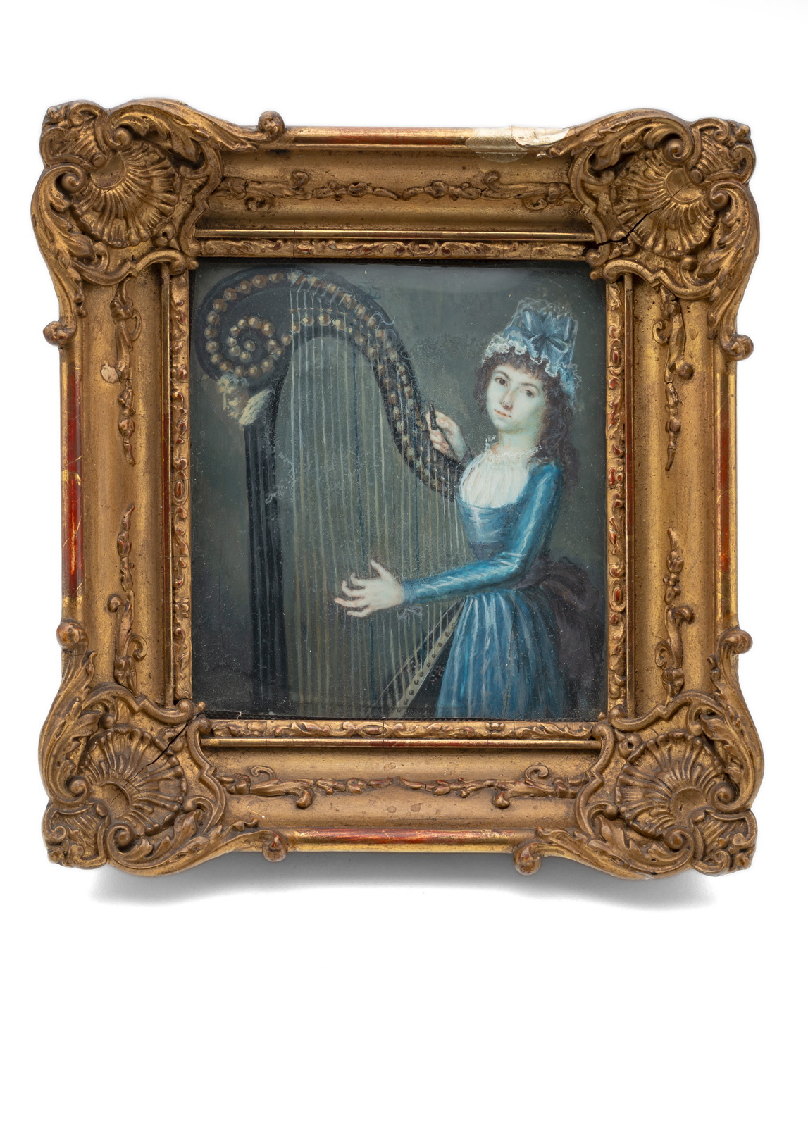 A MINIATURE PORTRAIT OF A YOUNG LADY PLAYING THE HARP