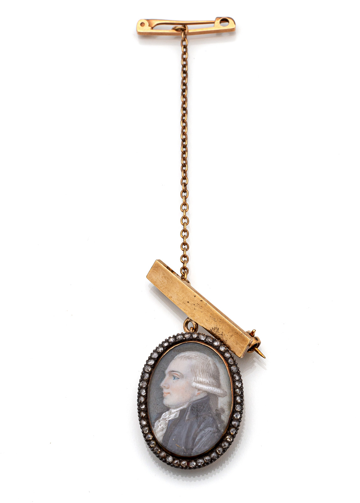 A SILVER AND GOLD PENDANT WITH A MINIATURE OF A YOUNG MAN WITH BLUE FROCK COAT - Image 2 of 4