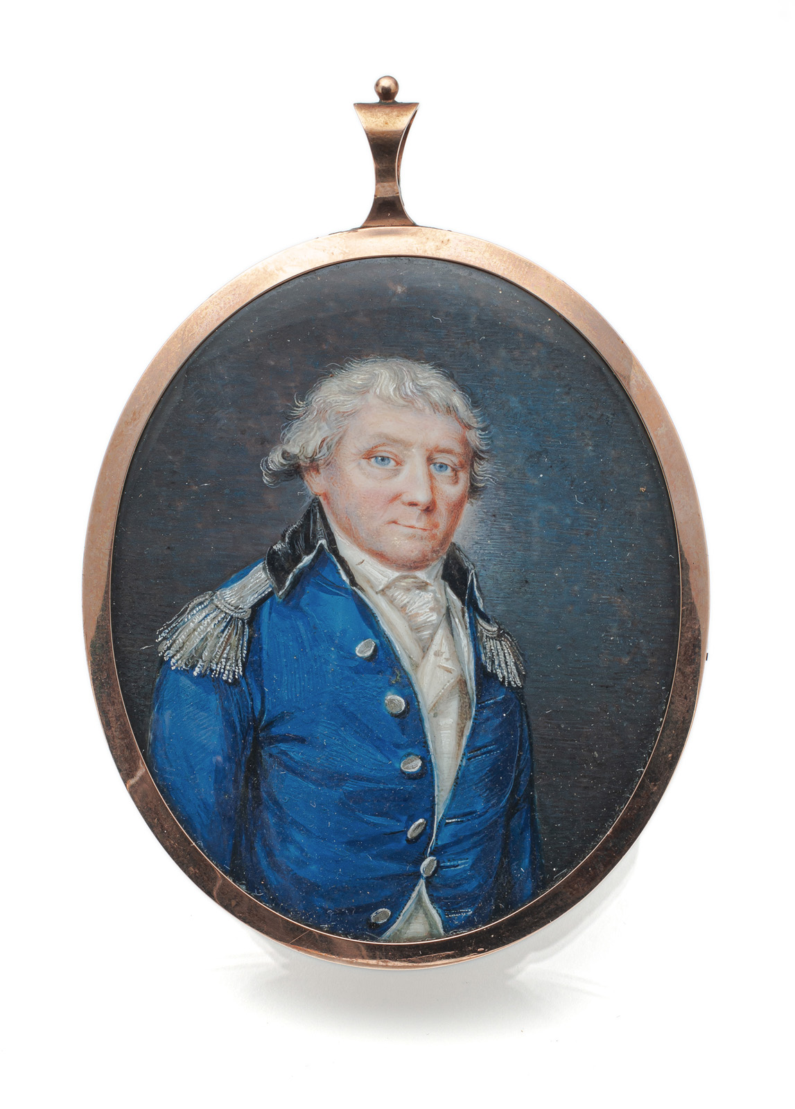 A PORTRAIT MINIATUR OF A GENTLEMAN WITH BLUE UNIFORM COAT