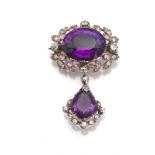 Brosche und Anhänger mit Amethysten und Diamanten