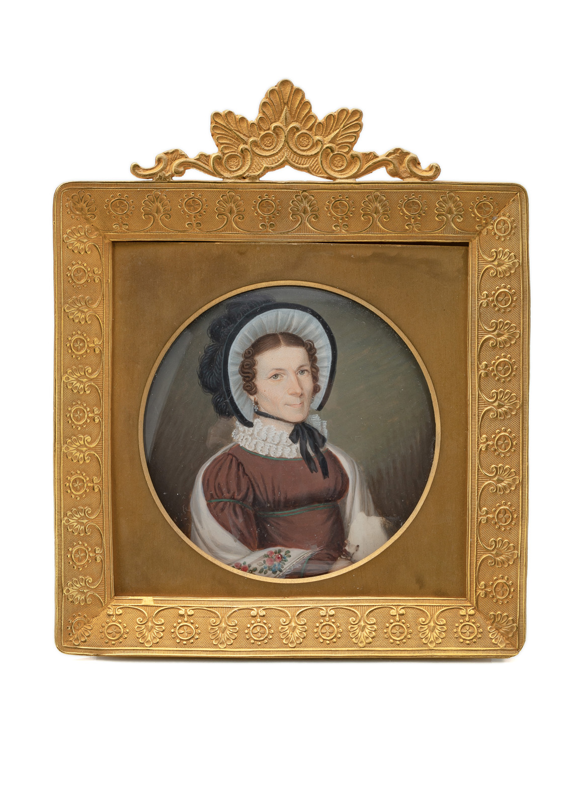 A PORTRAIT MINIATURE OF A LADY WITH BLACK HAT