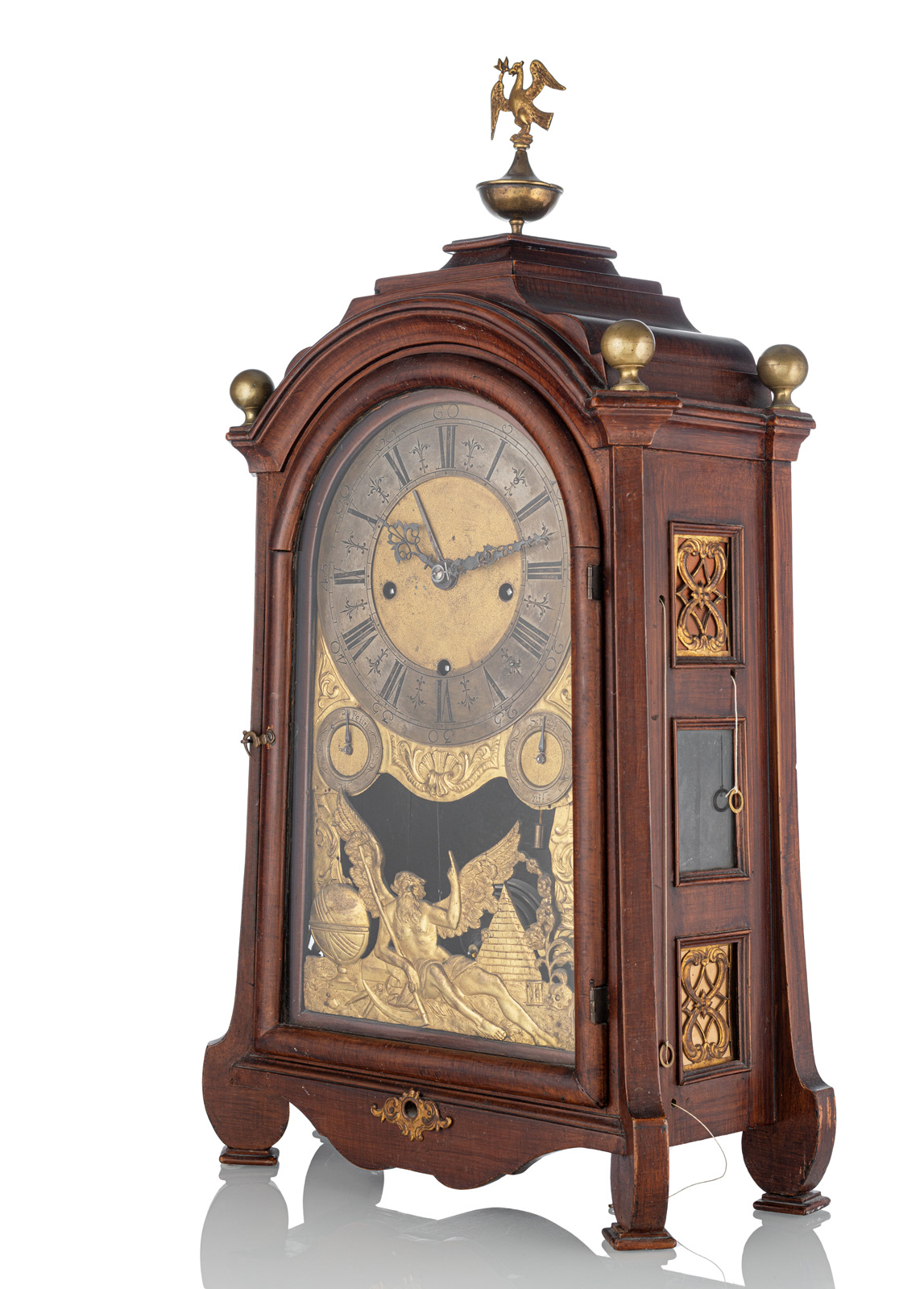 A SOUTH GERMAN BRASS MOUNTED GRAINED WOOD AND DISPLAY "STUTZUHR" CLOCK - Image 2 of 4