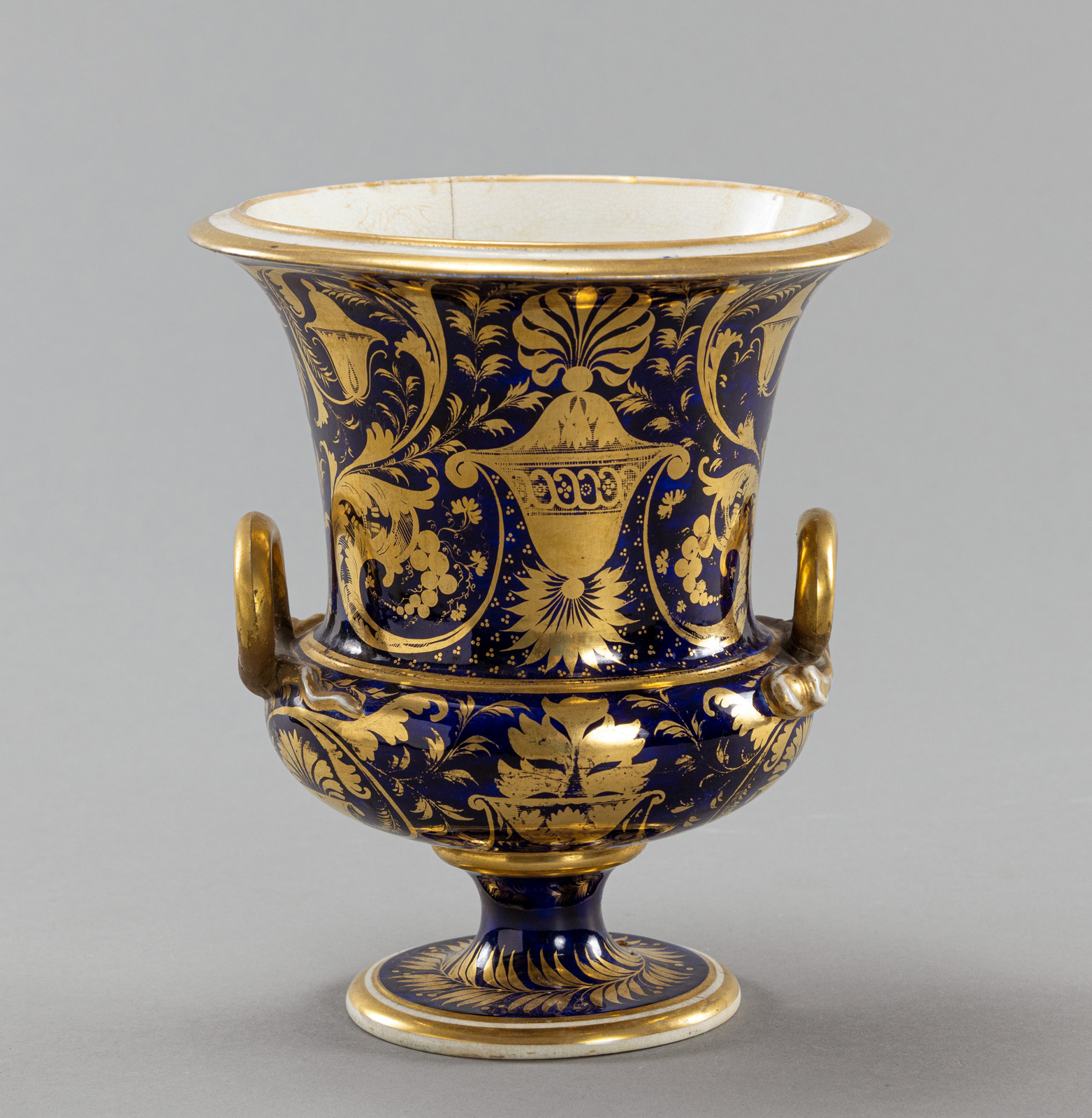 A DERBY BLUE-GROUND TWO-HANDLED CAMPANA VASE - Image 2 of 4