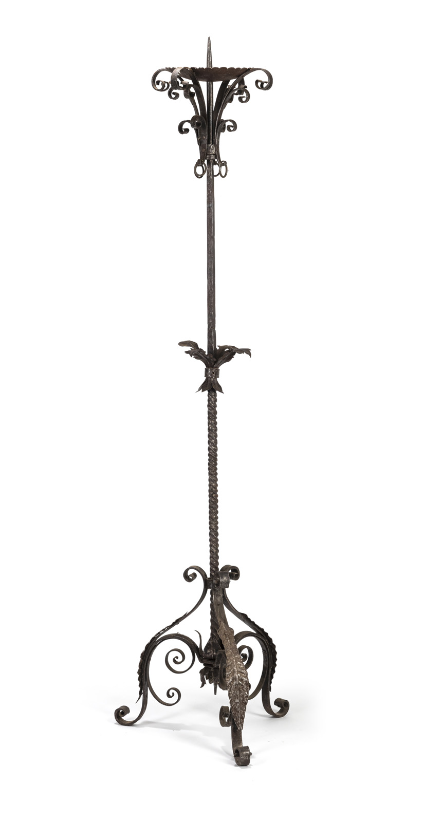A LARGE WROUGHT IRON CANDLESTICK