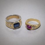 Zwei Ringe mit Diamanten und Farbsteinen
