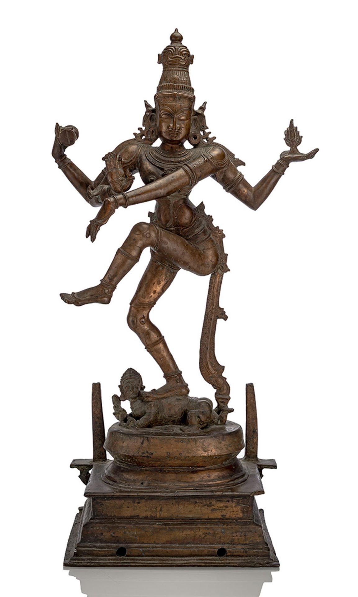 A BRONZE FIGURE OF FOUR-ARMED DANCING SHIVA