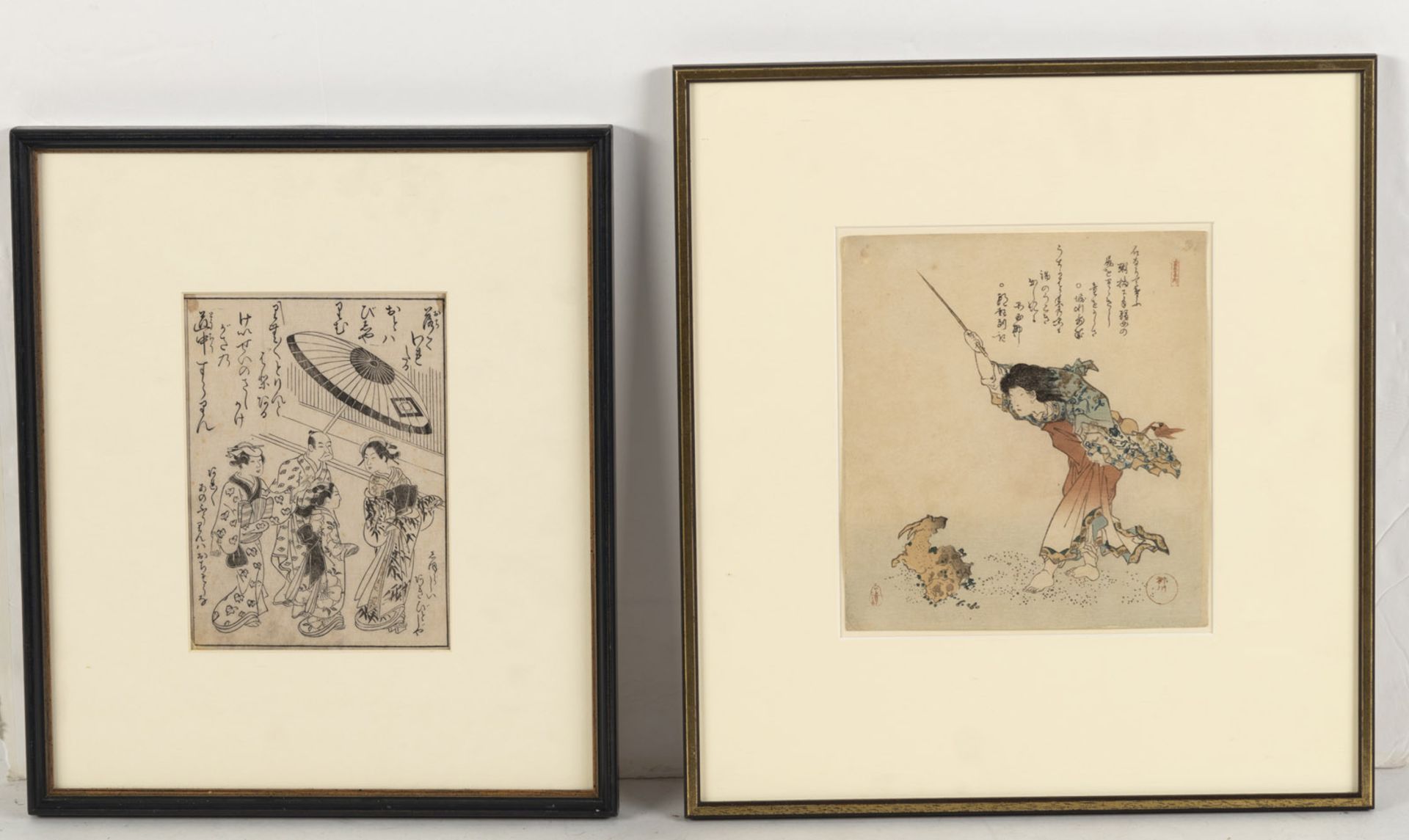 A SURIMONO REPRINT OF SHIGENOBU I (1787-1832): KOSHOHEI TURNING STONES INTO GOATS, AND A BOOK PAGE - Image 2 of 2