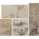 Vier Malereien von Landschaften, Vögeln und Pflaumenblüten