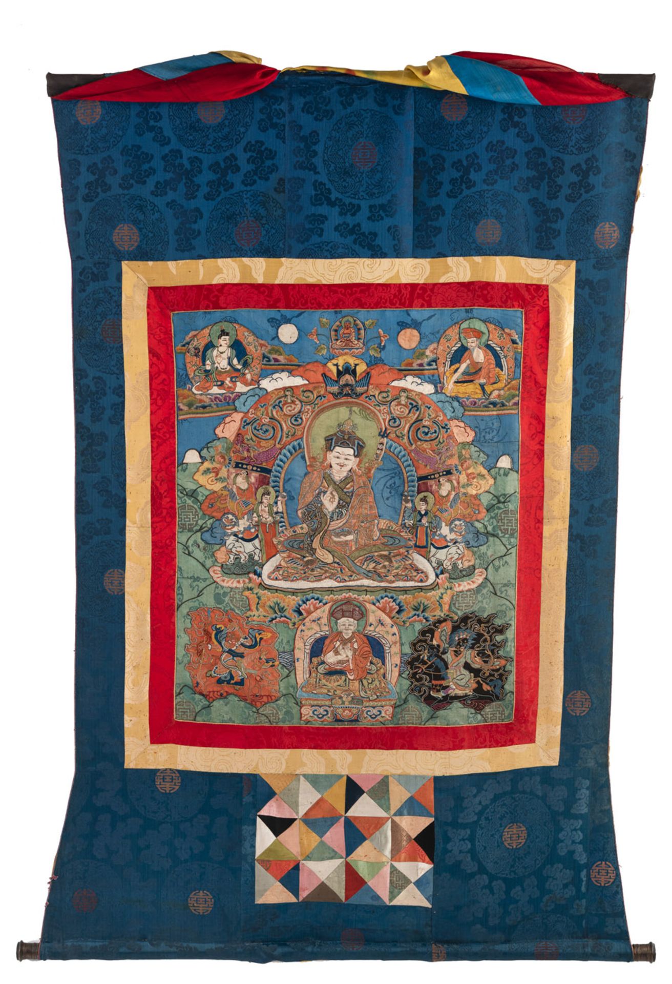 A RARE AND FINE ﻿SILK APPLICATION THANGKA DEPICTING PADMASAMBHAVA - Image 2 of 8