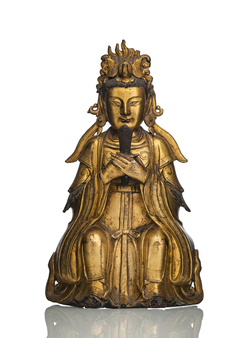 A GILT-BRONZE FIGURE OF THE DAOIST ‘GODDESS OF THE MORNING CLOUDS’, BIXIA YUANJUN