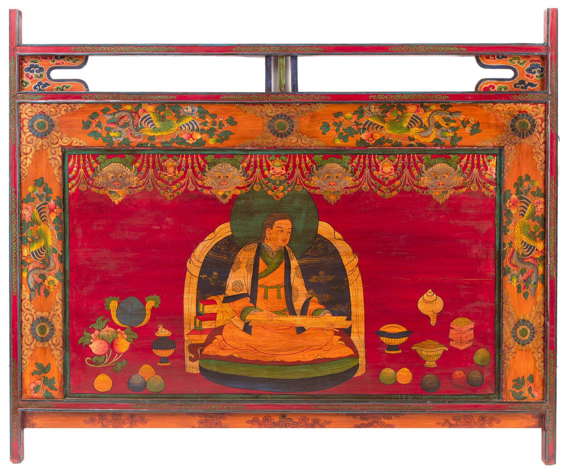 Drei teils vergoldete und polychrom bemalte Meditationsparavents mit Darstellungen von Mönchen - Bild 3 aus 6