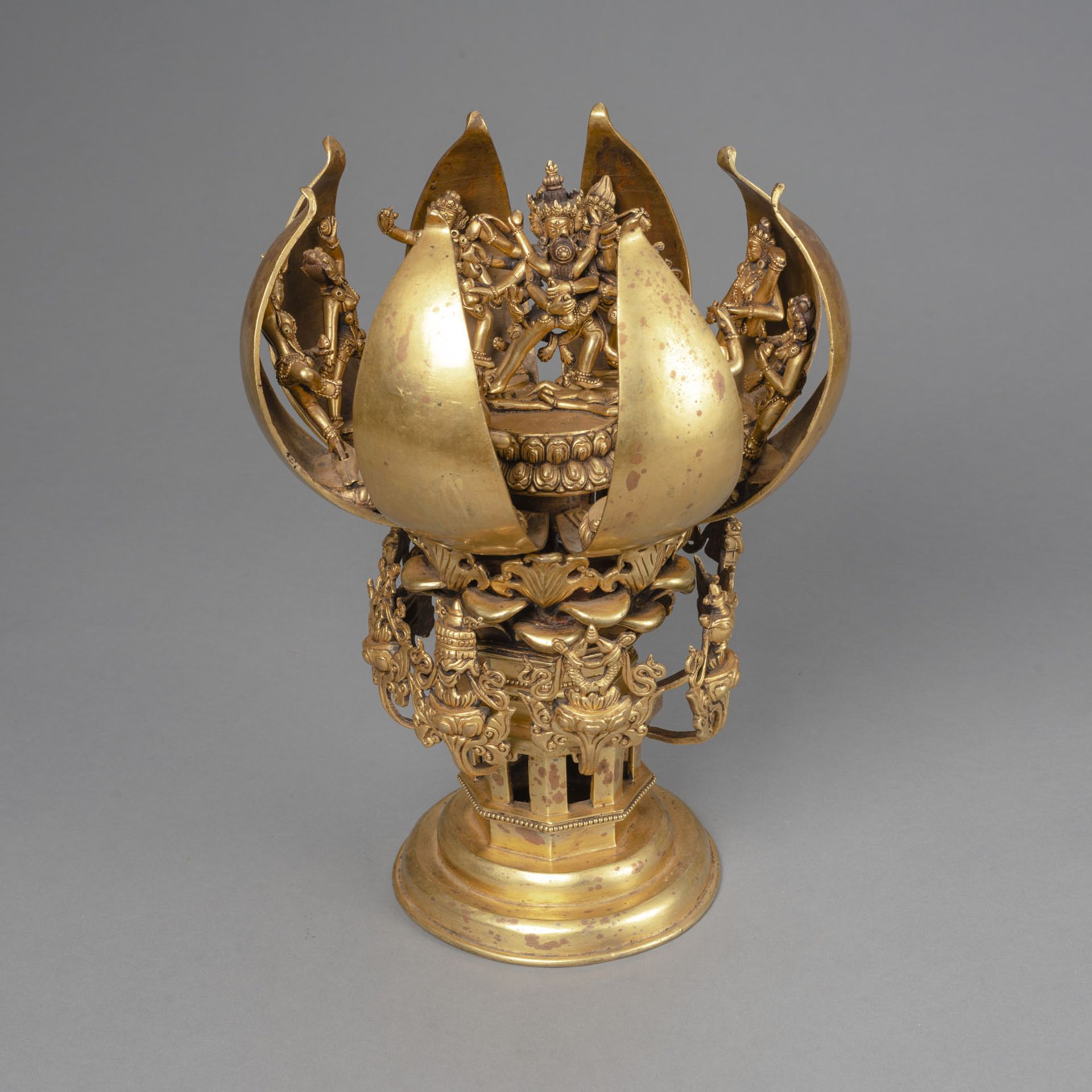 A GILT-BRONZE ARTICULATED BRONZE MANDALA WITH CHAKRASAMVARA AND VAJRAVARAHI