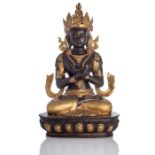 Partiell vergoldete Bronze des Bodhisattva Vajrasattva auf einem Lotos sitzend