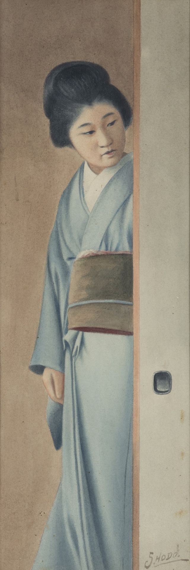 A WATERCOLOR PAINTING OF A YOUNG WOMAN