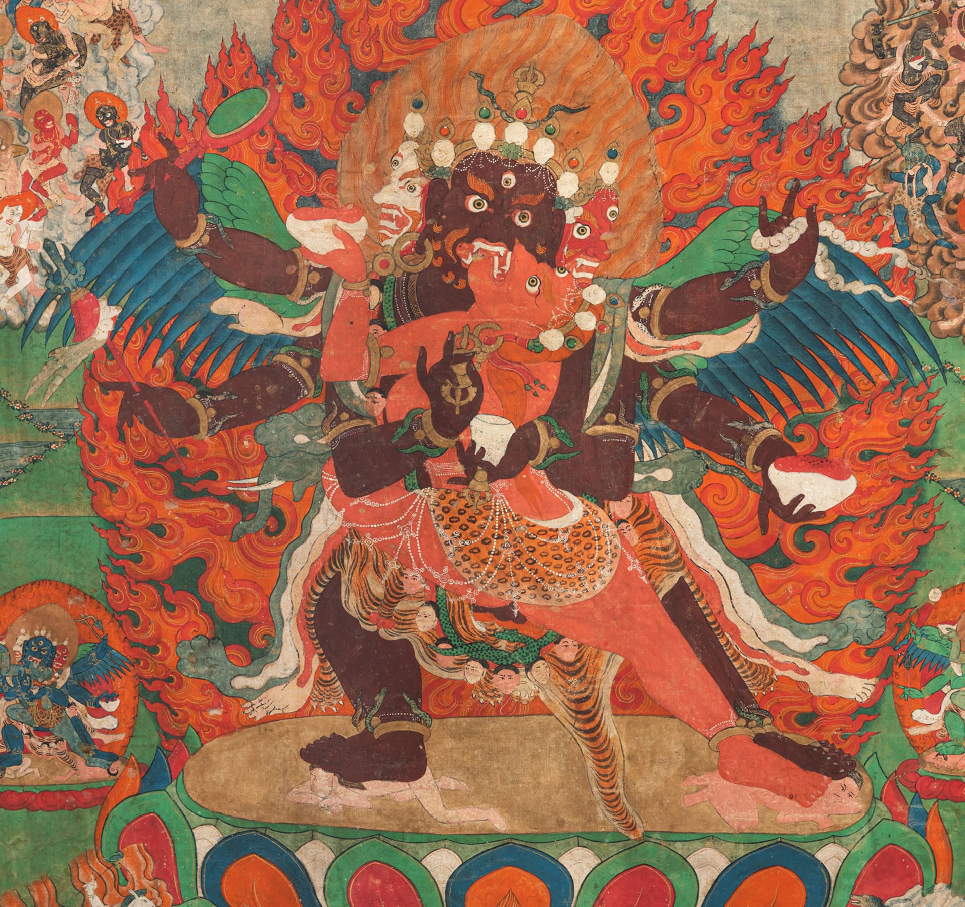 A RARE THANGKA DEPICTING MAHASRIHERUKA WITH SILK MOUNTING - Image 3 of 5