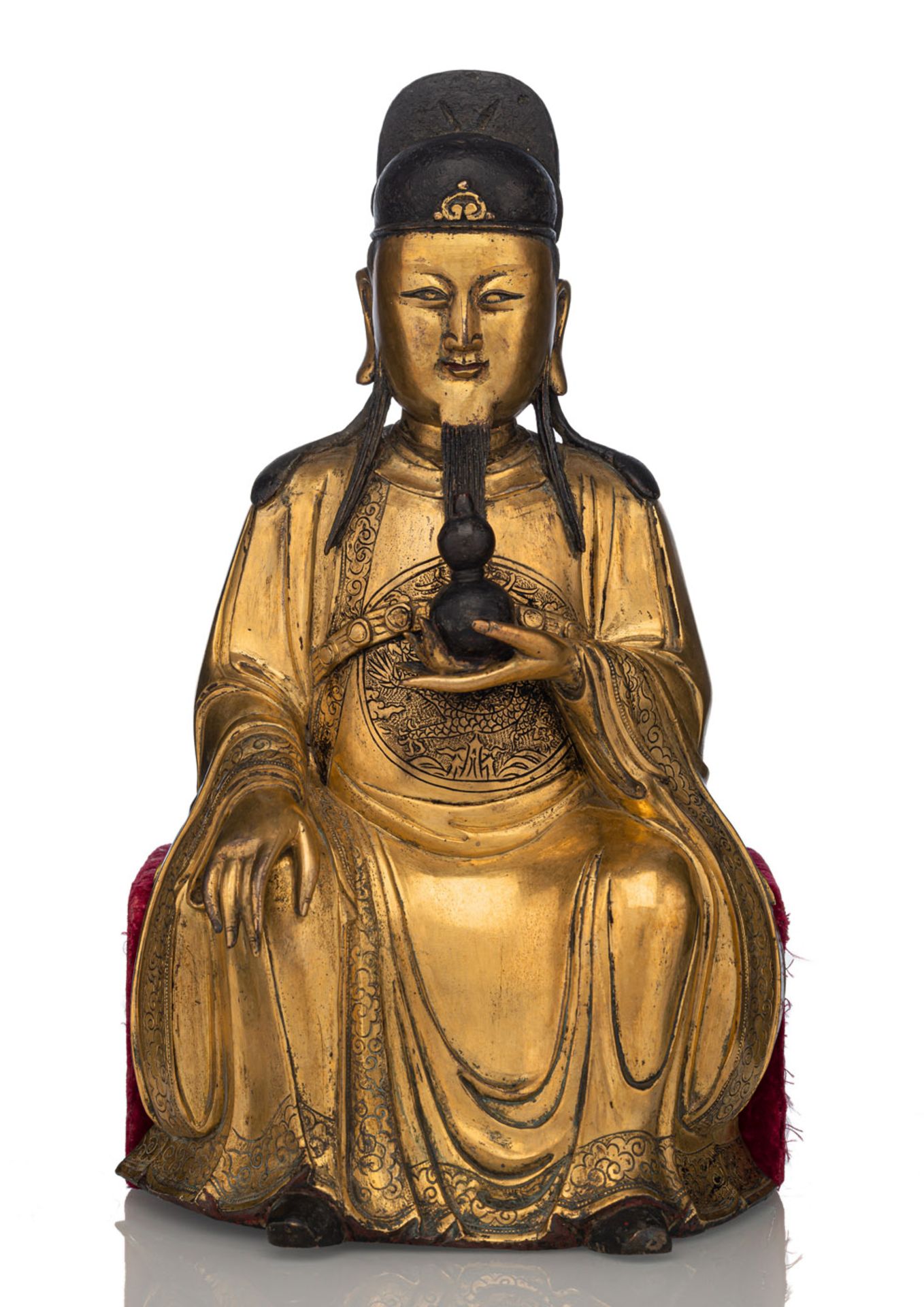 Seltene und große feuervergoldete Bronze des Königs der Medizin 'Yaowang' - Bild 5 aus 9