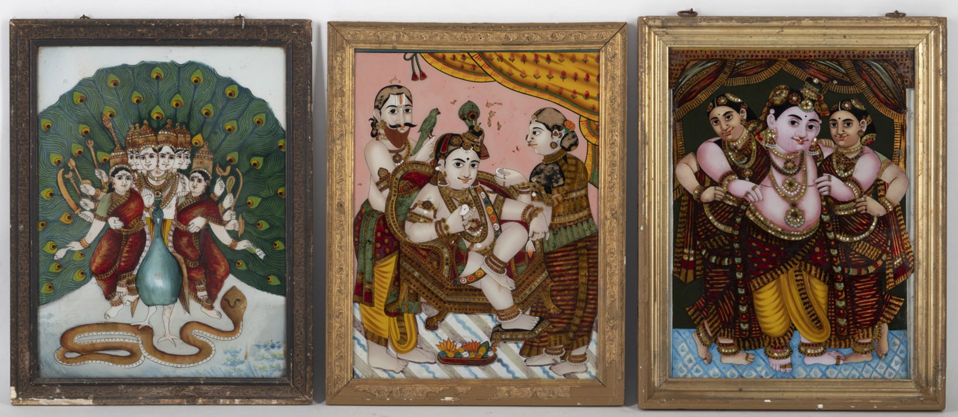 THREE REVERSE GLASS PAINTINGS WITH FIGURAL SCENES - Image 2 of 3