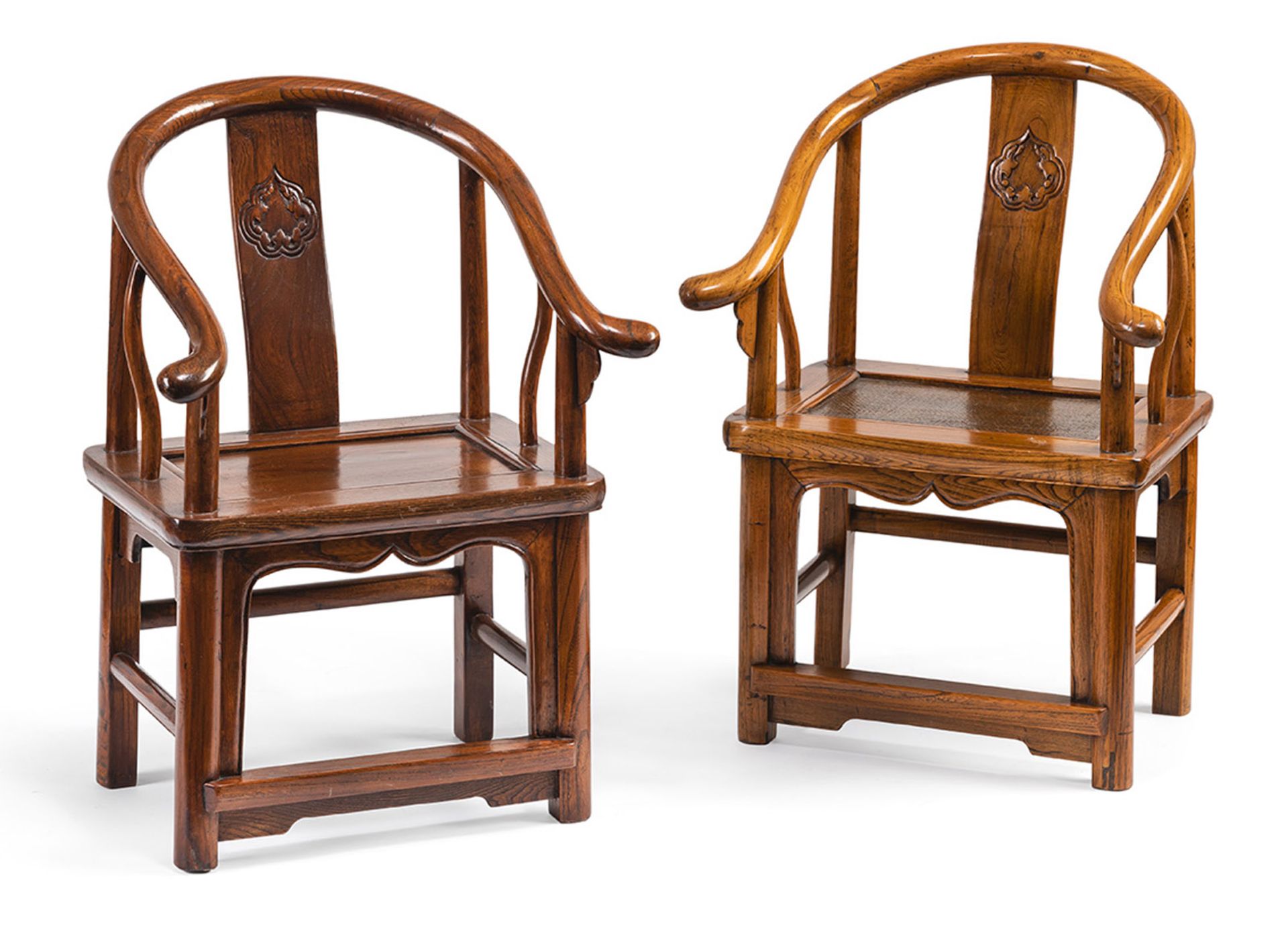 TWO WOODEN HORSESHOE-BACK ARMCHAIRS FOR CHILDREN