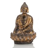 Vergoldete Bronze des Buddha Shakyamuni auf einem Lotusthron