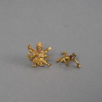 Zwei feuervergoldete Miniaturbronzen des Mahakala und einer Gefährtin