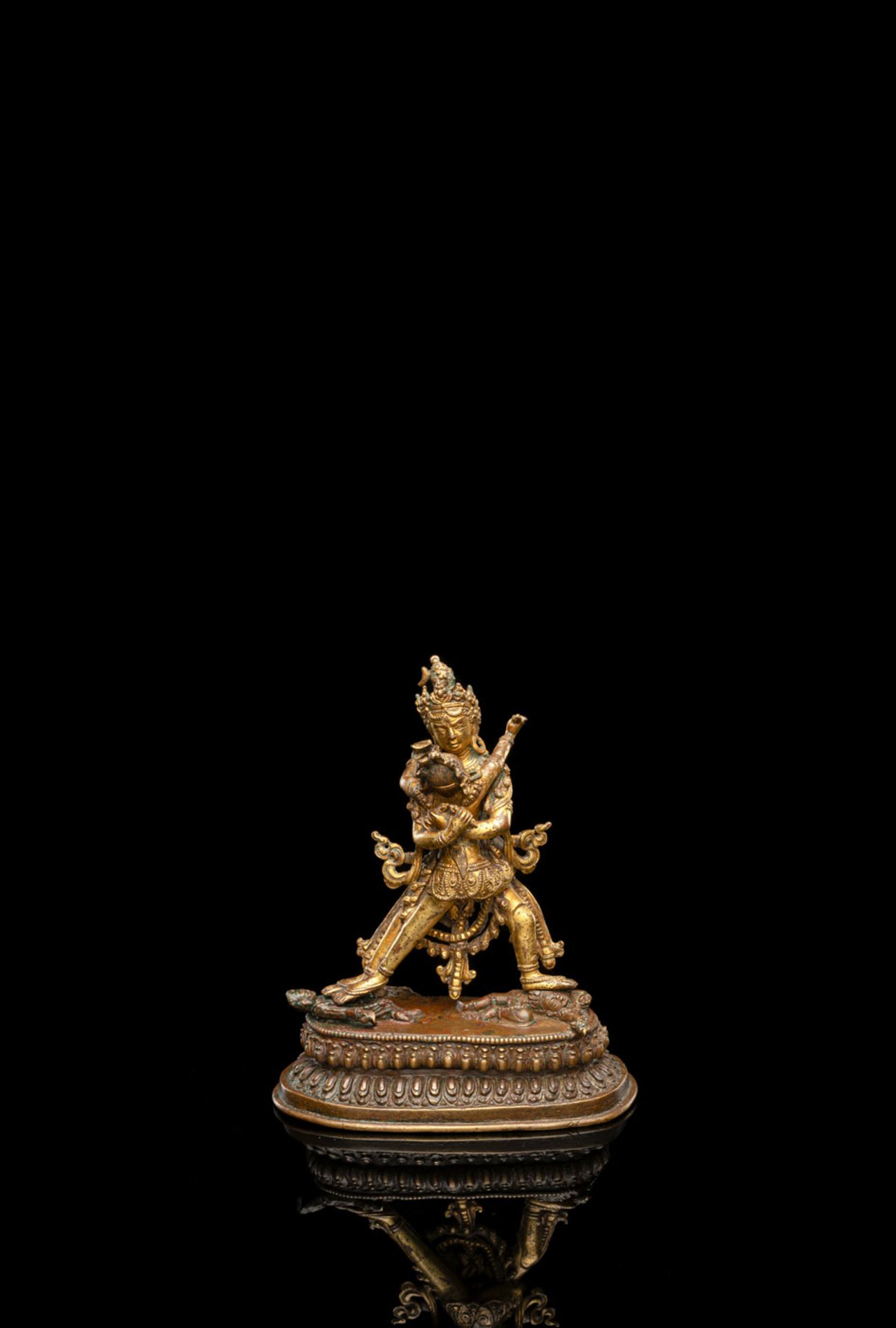 A PARCEL GILT-BRONZE FIGURE OF CHAKRASAMVARA AND VAJRAVARAHI