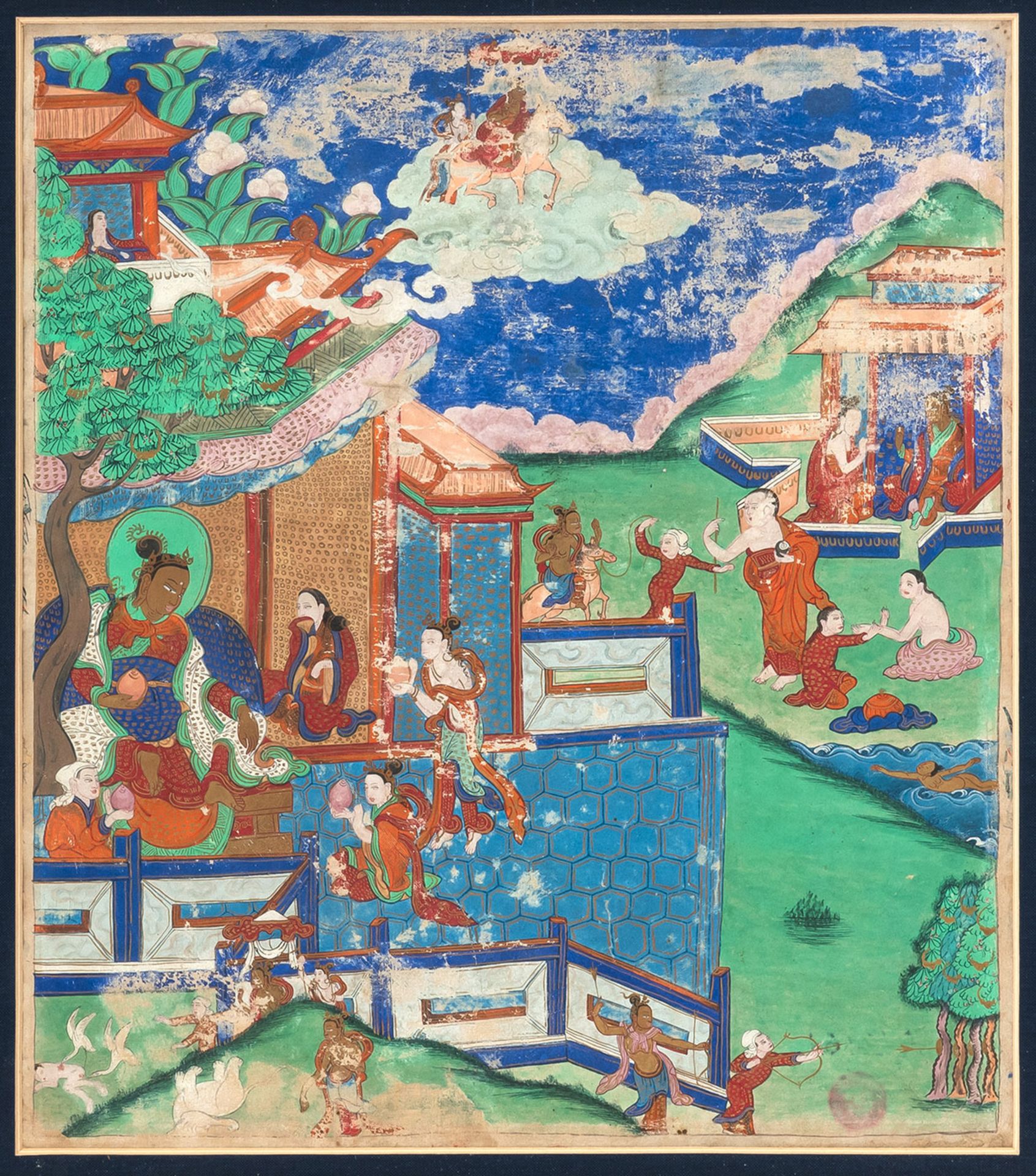 Seltener Satz von sieben Malereien mit Darstellungen zum Leben von Buddha - Bild 5 aus 7