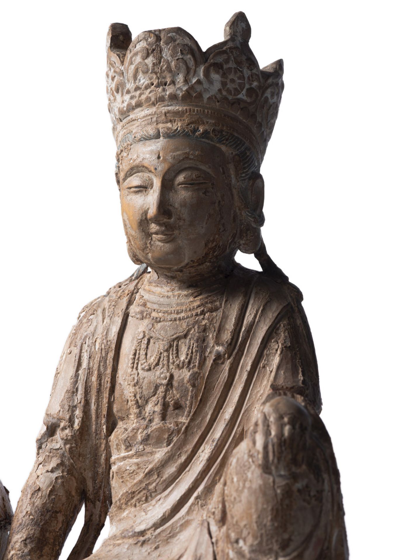 Holzfigur des Guanyin auf einem Löwen - Bild 3 aus 3