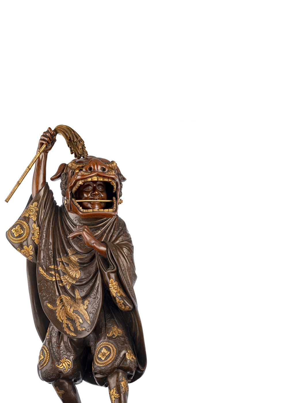 A VERY FINE PART-GILT BRONZE FIGURE OF A SHISHIMAI DANCER BY MYAO EISUKE - Image 3 of 4