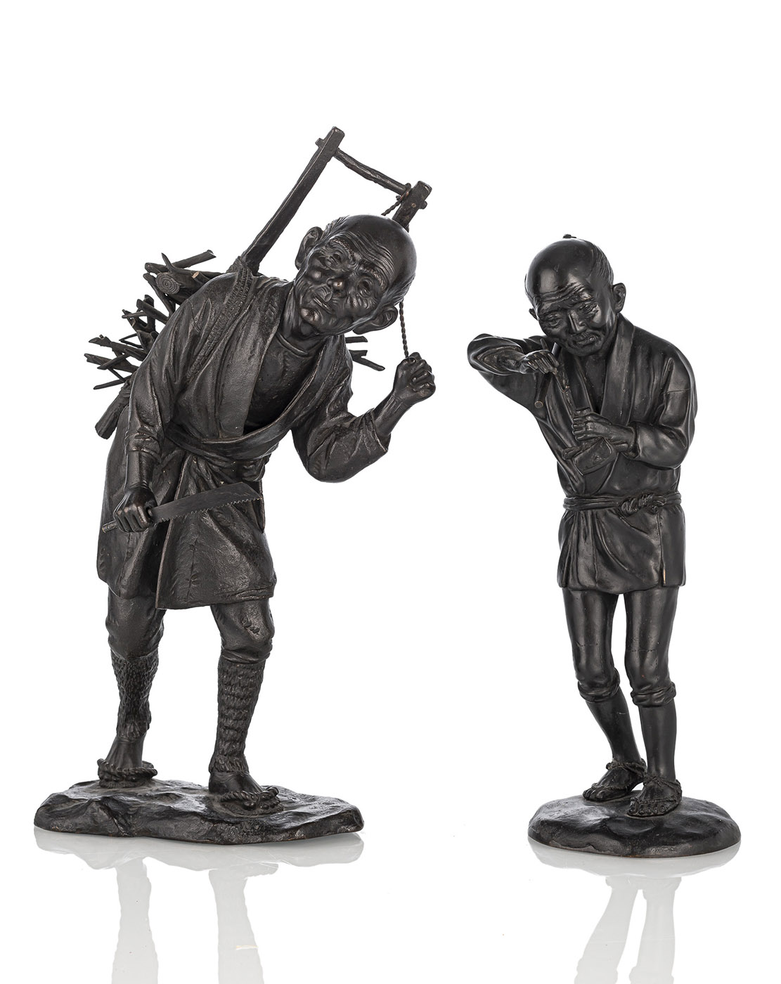 TWO BRONZE FIGURES OF PEASANT MEN