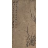 Tuschmalerei auf Papier mit Darstellung der blühenden Gras-Orchideen