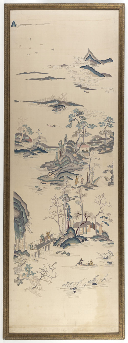 A SILK EMBROIDERY AFTER A PAINTING WITH FIGURES IN A LANDSCAPE - Image 2 of 2