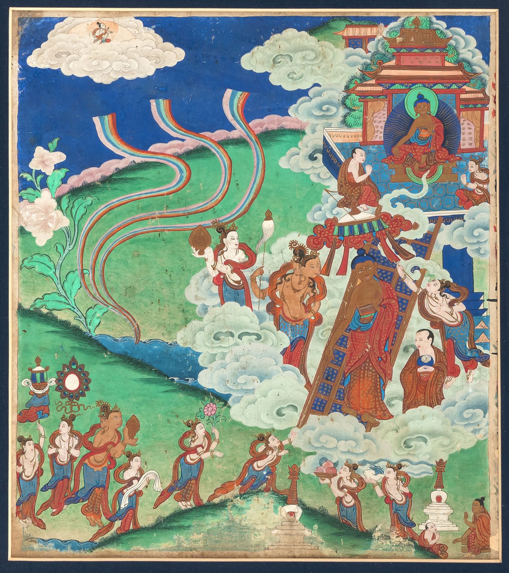 Seltener Satz von sieben Malereien mit Darstellungen zum Leben von Buddha - Bild 4 aus 7