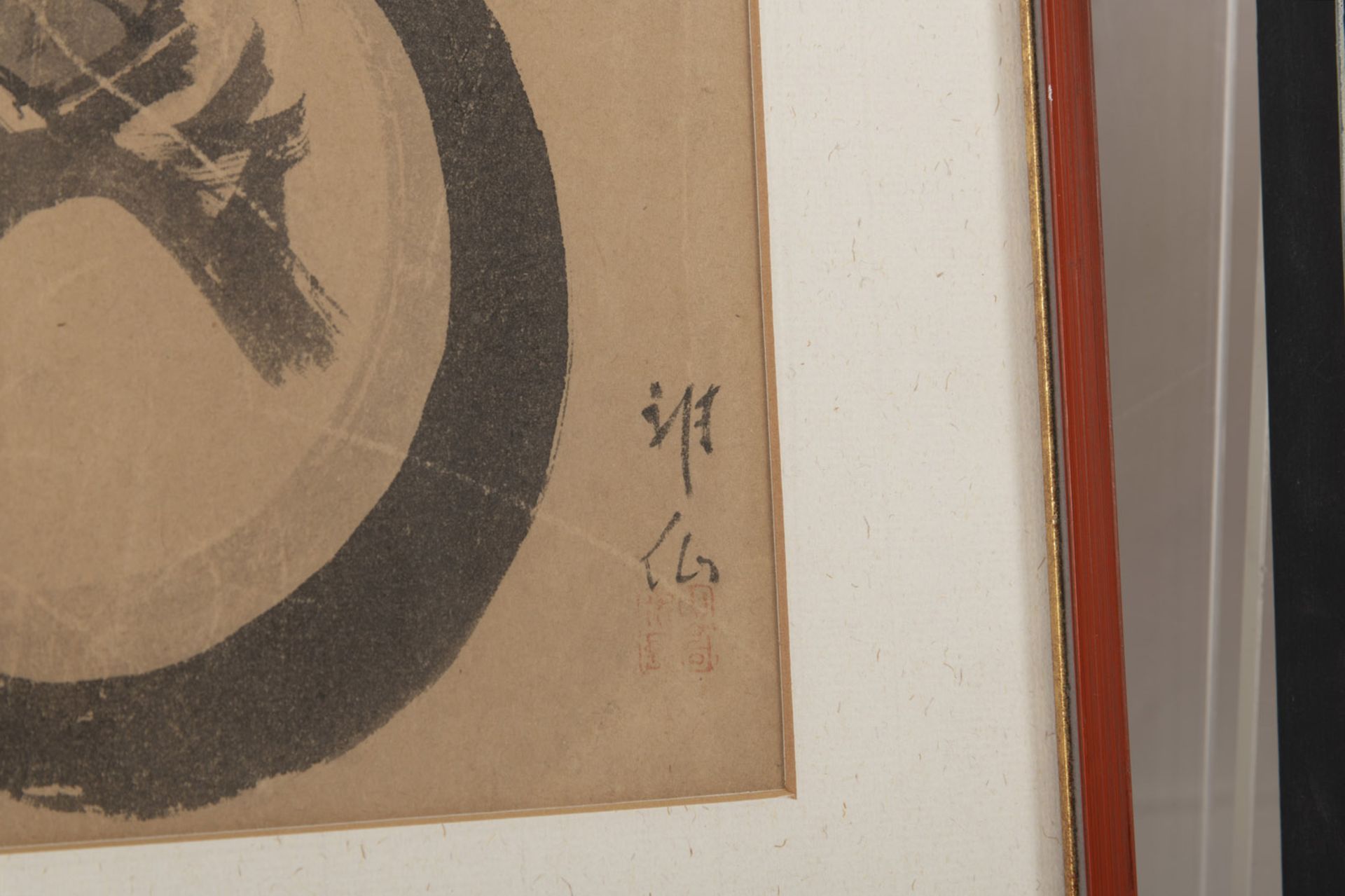 TWO WOODBLOCK PRINTS FROM KEISAI EISEN (1790-1848), A HORSE PRINT, AND A ZEN PAINTING - Image 4 of 5