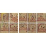 10 Albumblätter mit Darstellung eines Paares beim Akt, Tusche und Farbe auf Papier