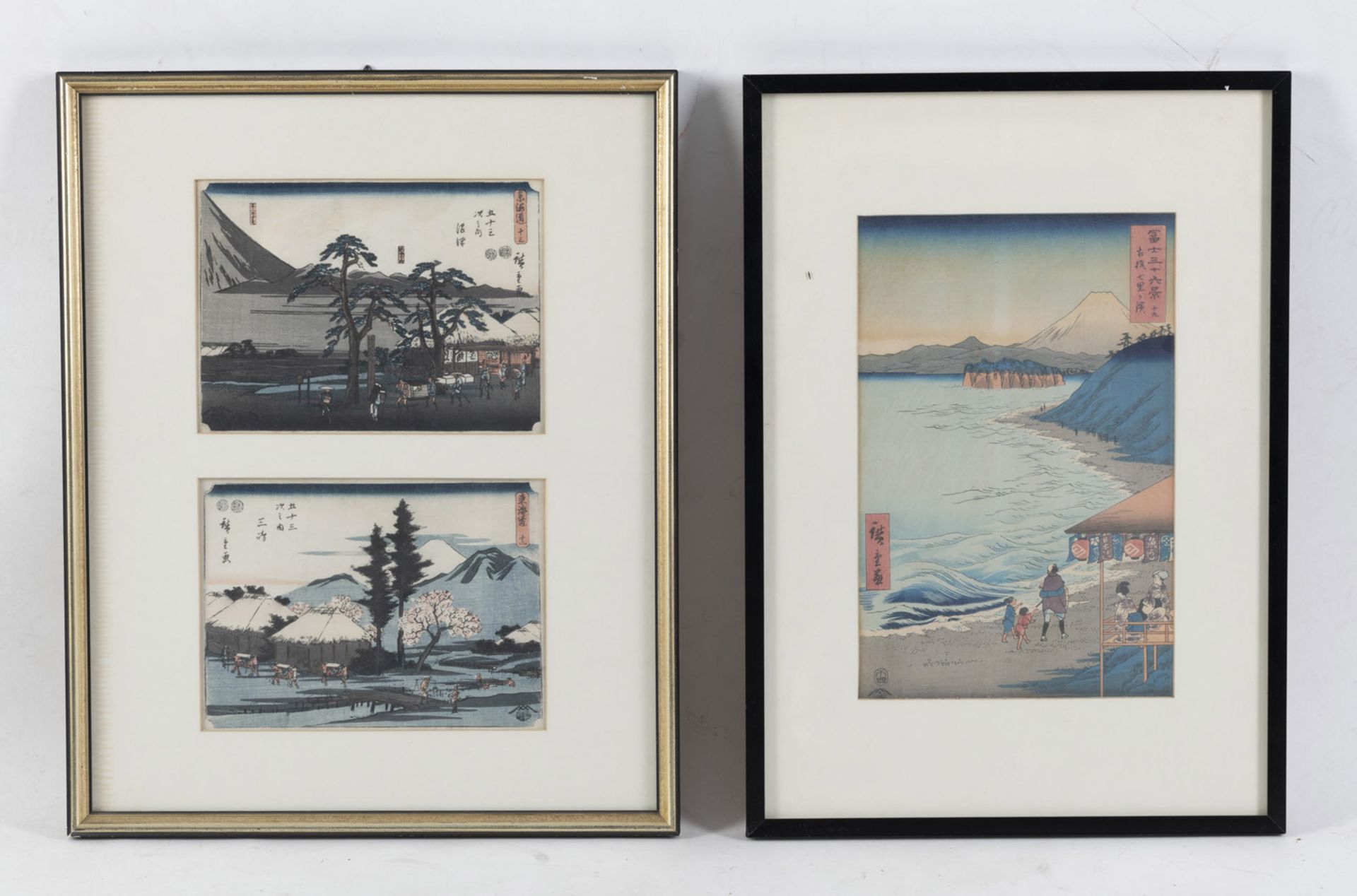 FIVE COLOR WOODBLOCK PRINTS BY HIROSHIGE FROM THE SERIES '53 STATIONS OF TOKAIDO', '36 VIEWS OF FUJ - Image 2 of 2