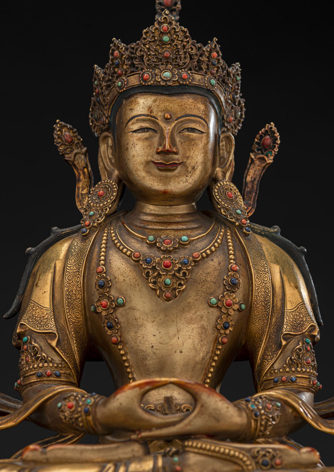 A VERY FINE GILT-BRONZE FIGURE OF AMITAYUS - Image 12 of 19