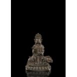 Bronze eines Bodhisattva auf einem Löwen