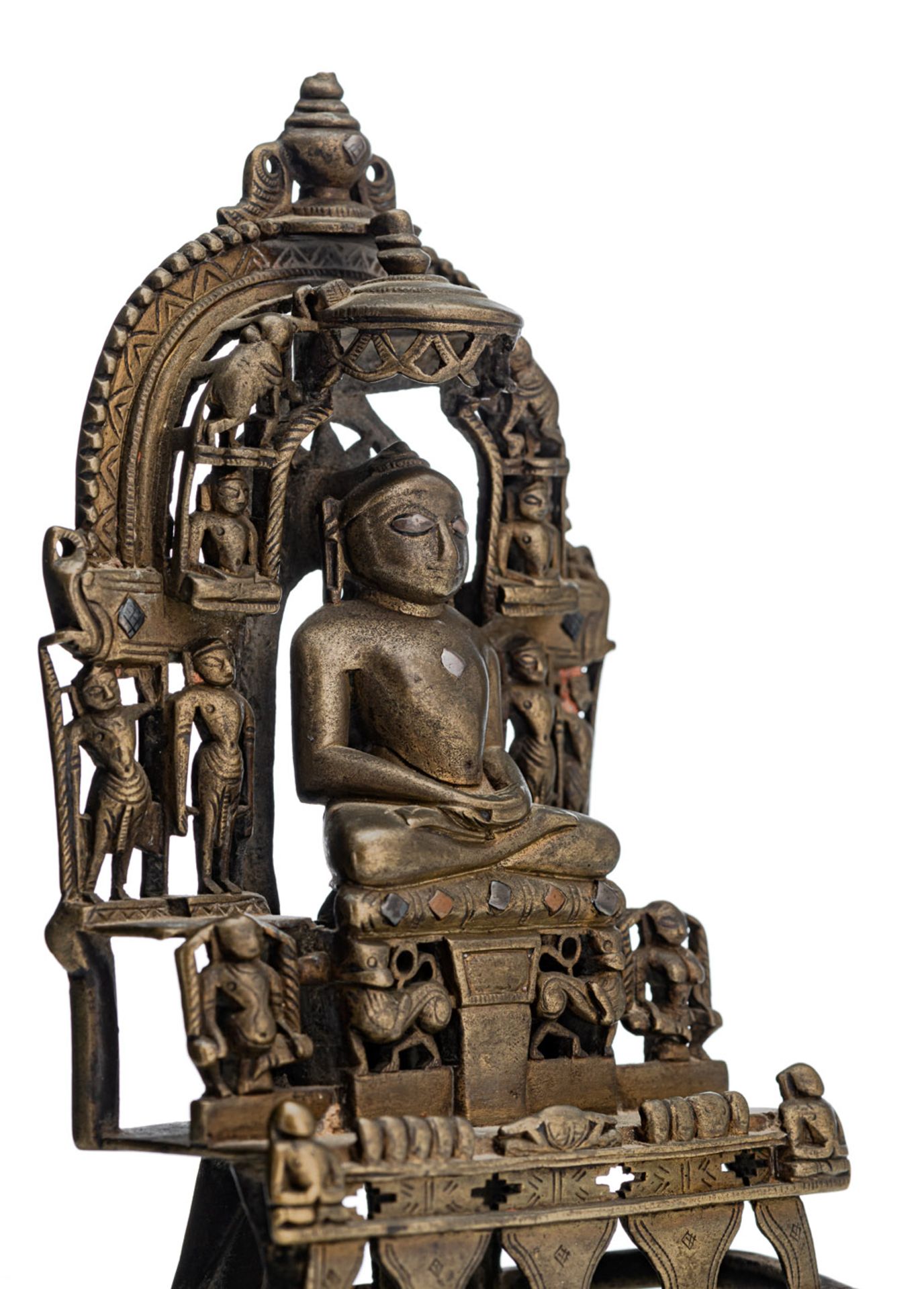 Jain-Tirthankara-Schrein aus Bronze mit Silber- und Kupfereinlagen - Bild 3 aus 4