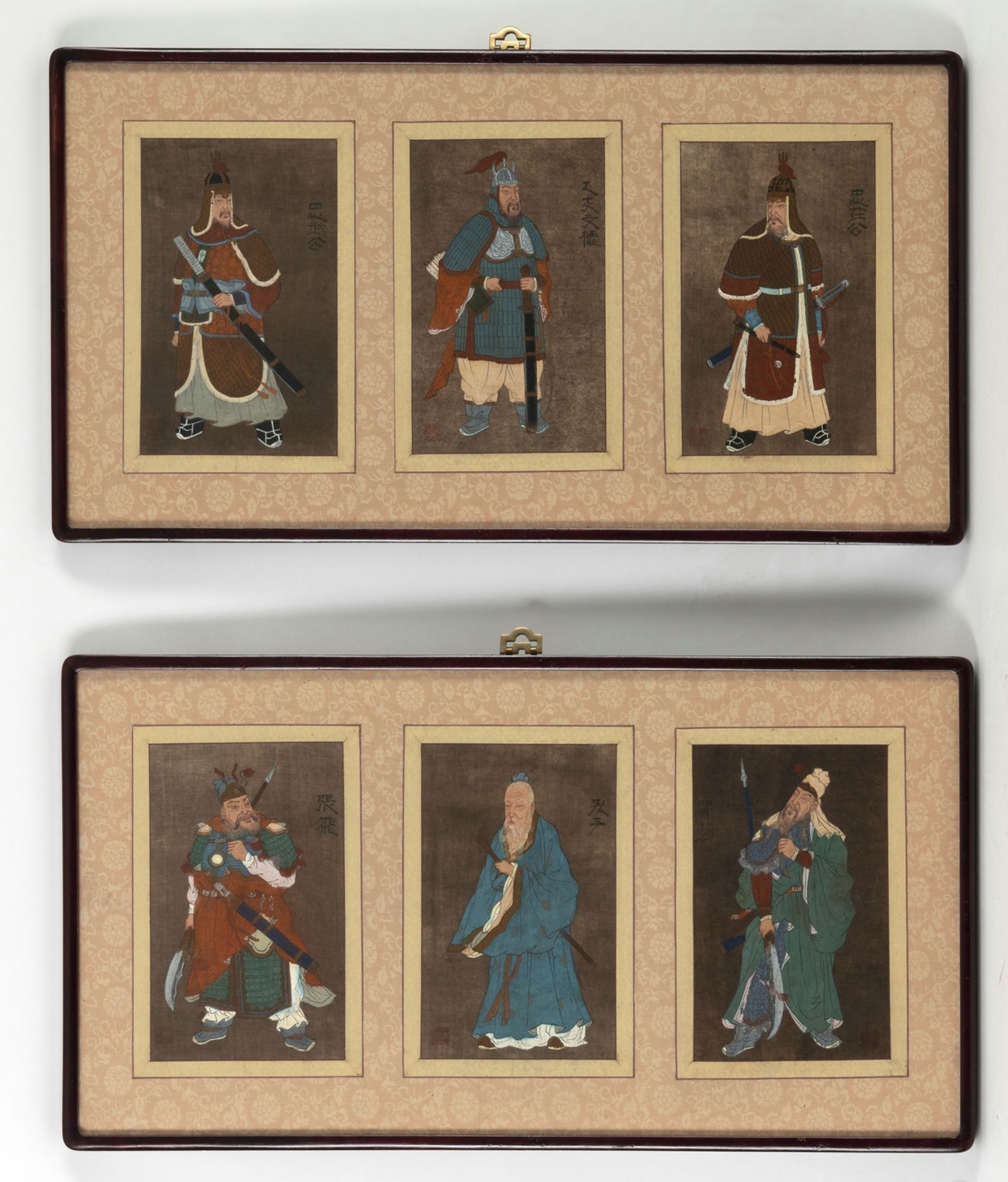 SIX PAINTINGS ON SILK DEPICTING FAMOUS CHINESE FIGURES IN HISTORY AND LITERATURE - Image 2 of 2