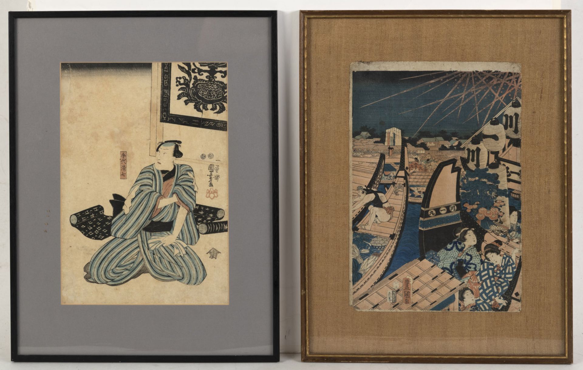 TWO WOODBLOCK PRINTS: PART OF THE TRIPTYCH 'TÔTÔ RYÔGOKUBASHI KAWABIRAKI HAN'EI' BY UTAGAWA KUNISAD - Image 2 of 2