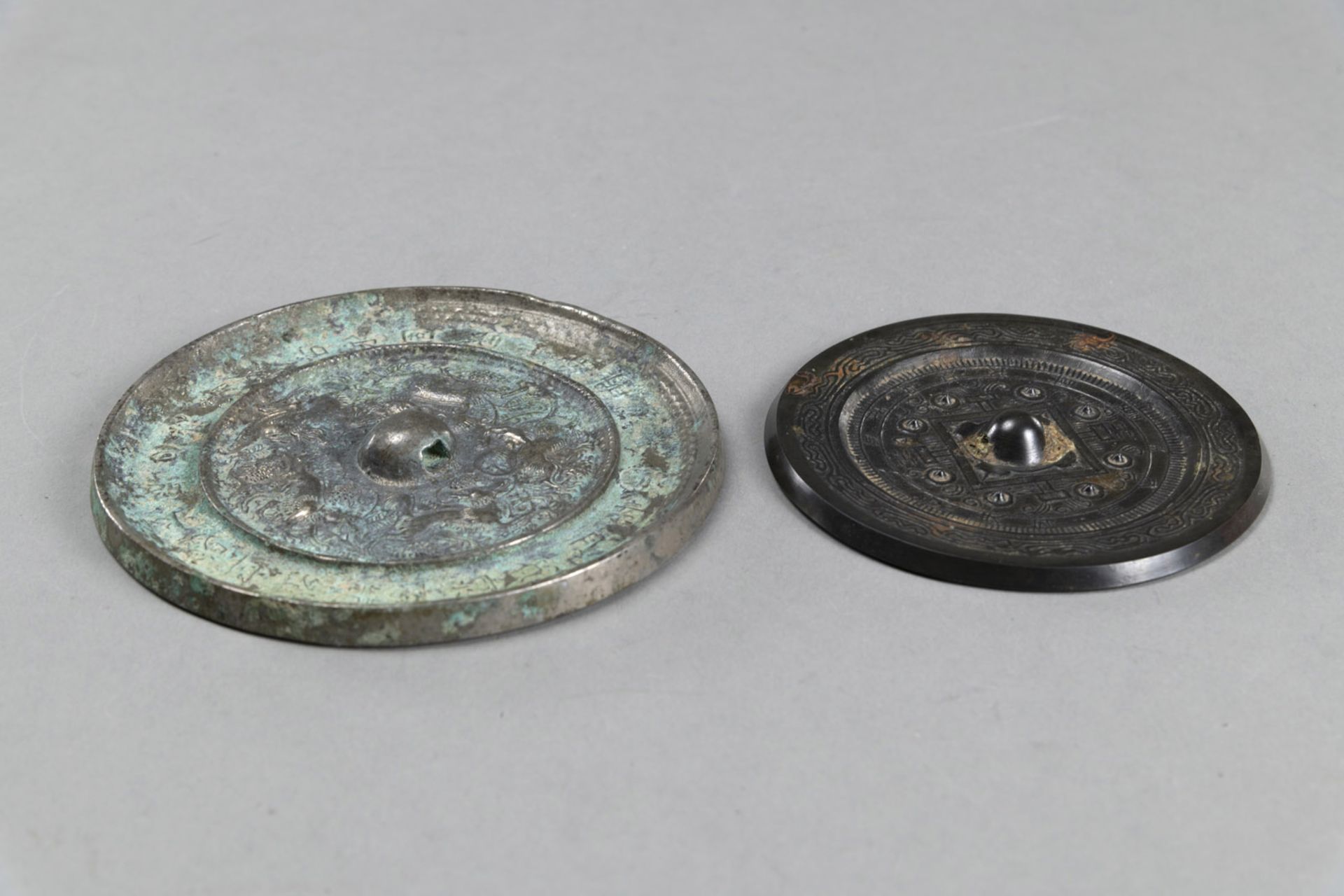 TWO BRONZE MIRROS WITH INSCRIPTIONS - Image 3 of 3