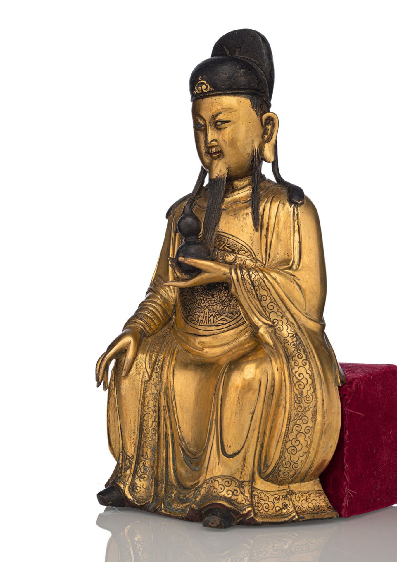 Seltene und große feuervergoldete Bronze des Königs der Medizin 'Yaowang' - Bild 7 aus 9