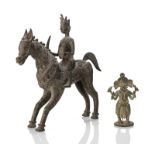 Bronze eines Reiters auf Pferd und Bronze des vierarnige Ganesha
